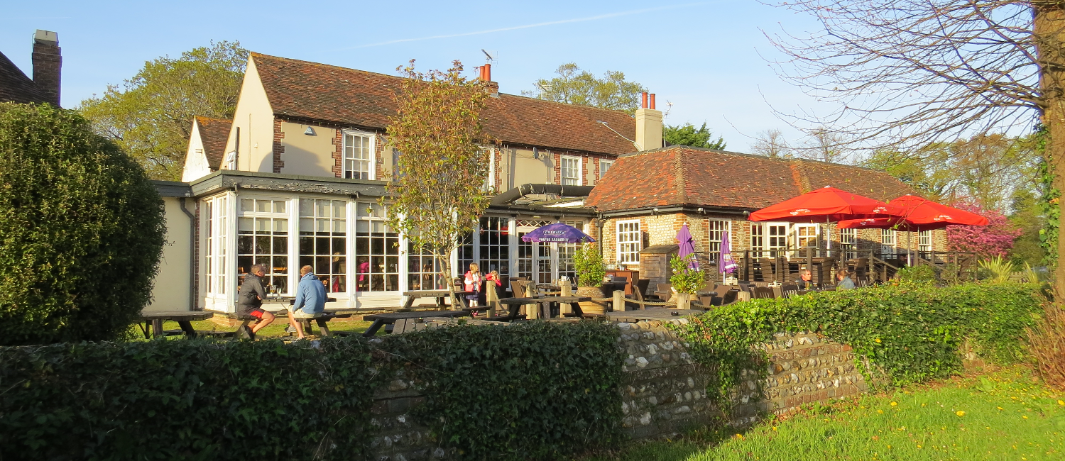 Exterior view of a pubs beer garden in Chichester